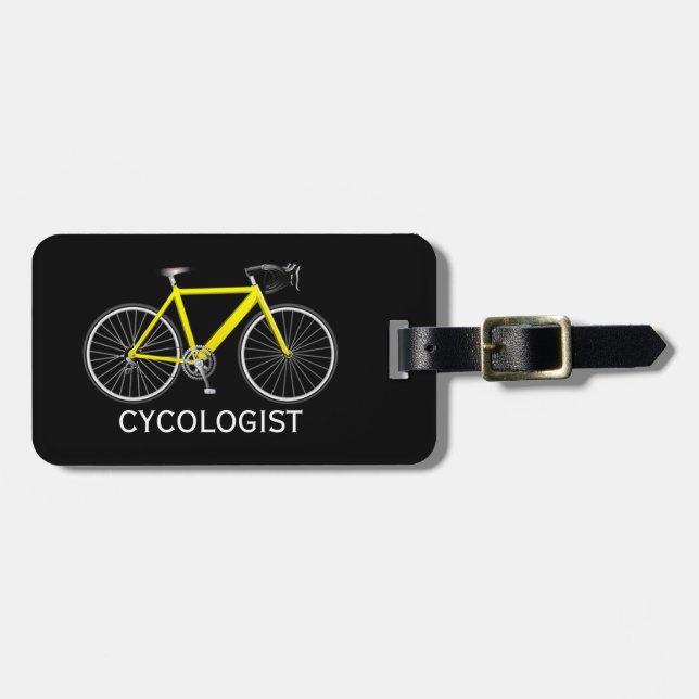 Yellow Bicycle On Black Luggage Tag (Front Horizontal)