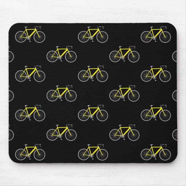 yellow bicycle on black mouse mat (Front)