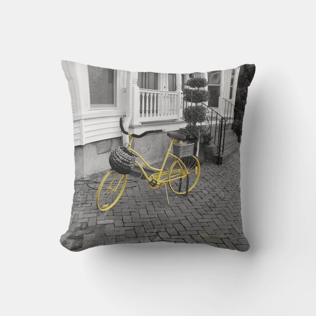 Yellow Bicycle on Sidewalk Cushion (Front)