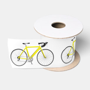 Yellow Bicycle on White Satin Ribbon