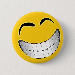 Yellow Big Grin Face 6 Cm Round Badge