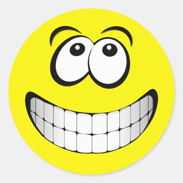 Yellow Big Grin Face Classic Round Sticker (Front)