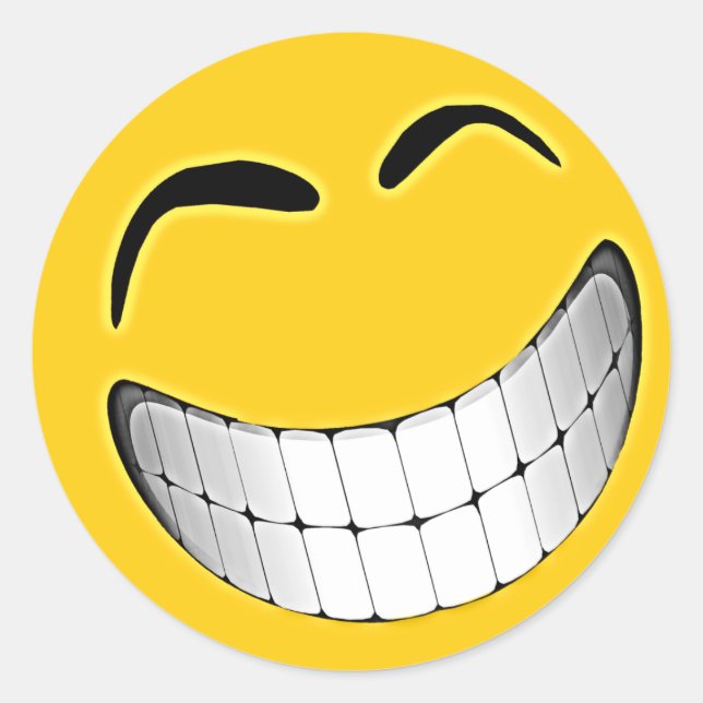 Yellow Big Grin Face Classic Round Sticker (Front)