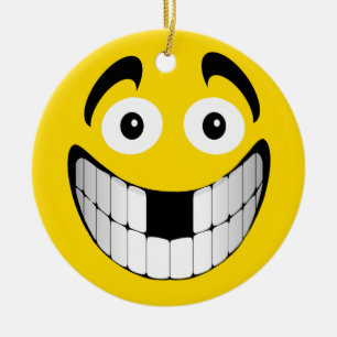Yellow Big Grin with Missing Teeth Ceramic Tree Decoration