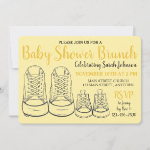 Yellow Big Little Shoes Boy New Baby Shower Invitation