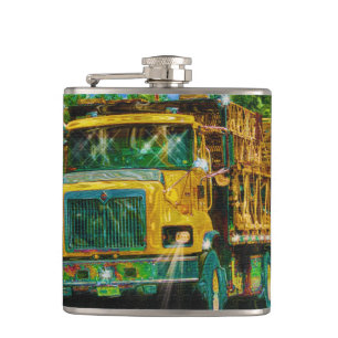 Yellow Big Rig Truckers Lorry & Highway Truck Hip Flask