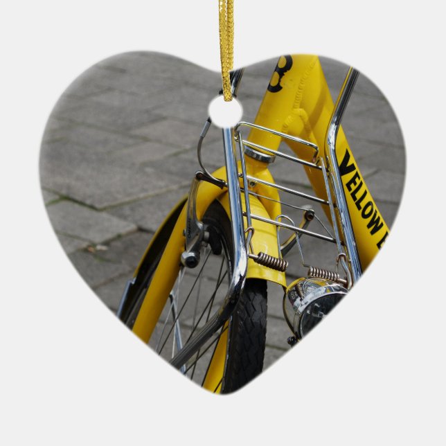Yellow Bike Amsterdam Ceramic Tree Decoration (Front)