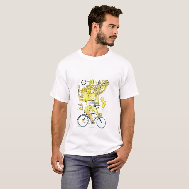 Yellow Bike Rider, Steampunk Style T-Shirt (Front Full)