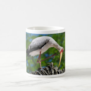 Yellow-billed stork perched on tree  coffee mug
