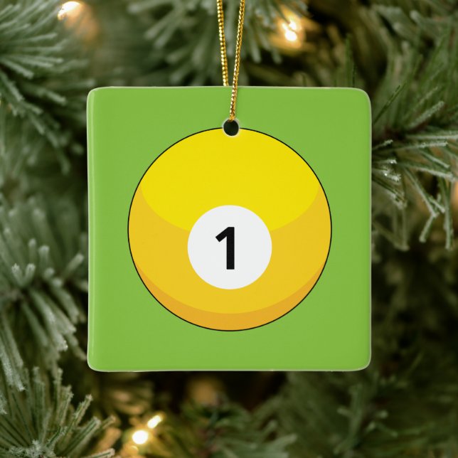 Yellow Billiard Ball Number One Ceramic Ornament (Tree)