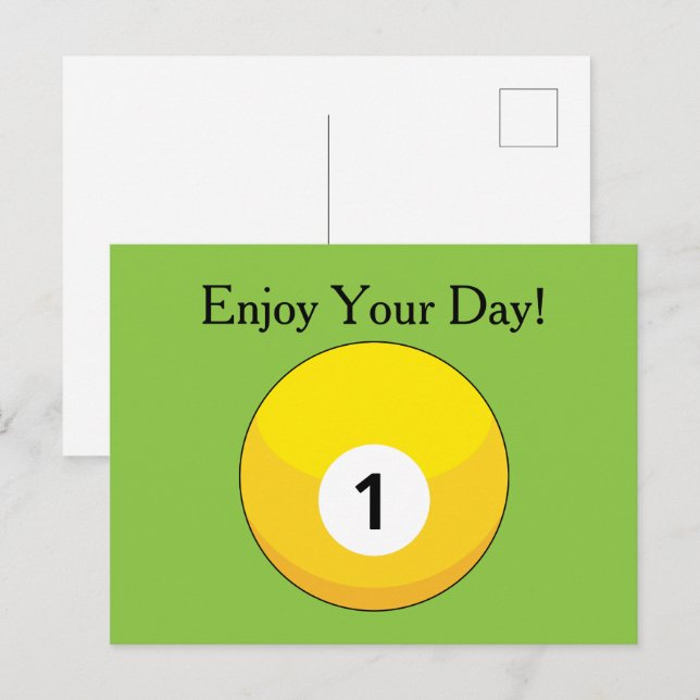 Yellow Billiard Ball Number One Personalise Holiday Postcard (Front/Back)