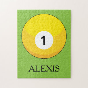 Yellow Billiard Ball Number One Personalise Jigsaw Puzzle