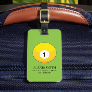 Yellow Billiard Ball Number One Personalise Luggage Tag