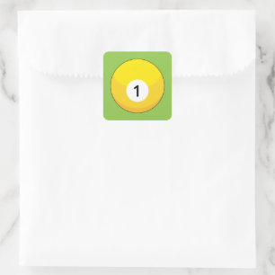 Yellow Billiard Ball Number One Square Sticker