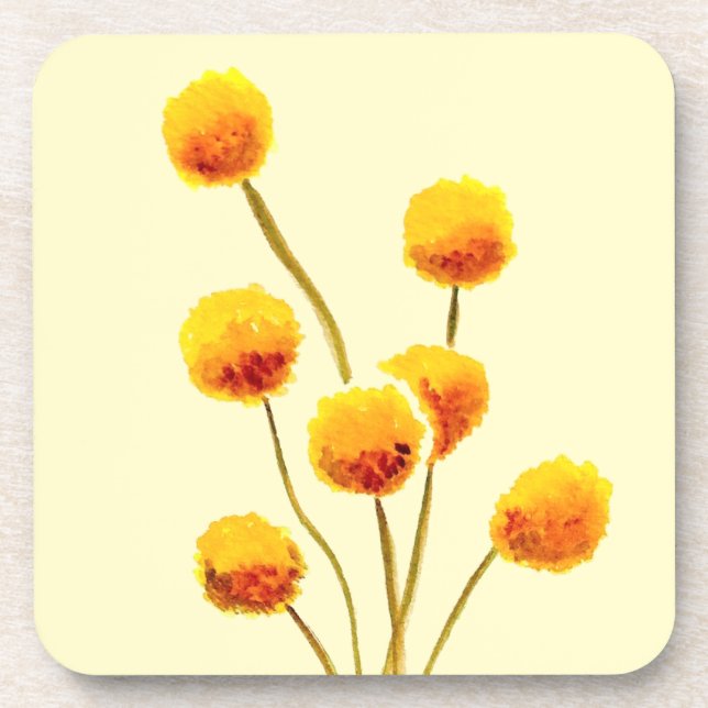 Yellow Billy Button native Australian flower Coaster (Front)