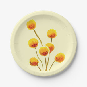 Yellow Billy Button native Australian flower Paper Plate