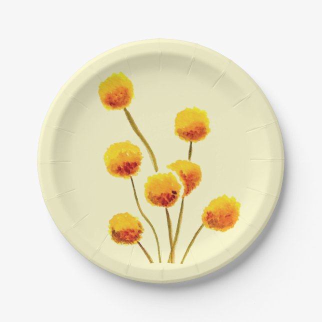 Yellow Billy Button native Australian flower Paper Plate (Front)