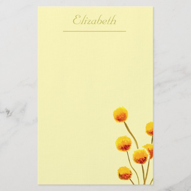 Yellow Billy Button native Australian flower Stationery (Front)
