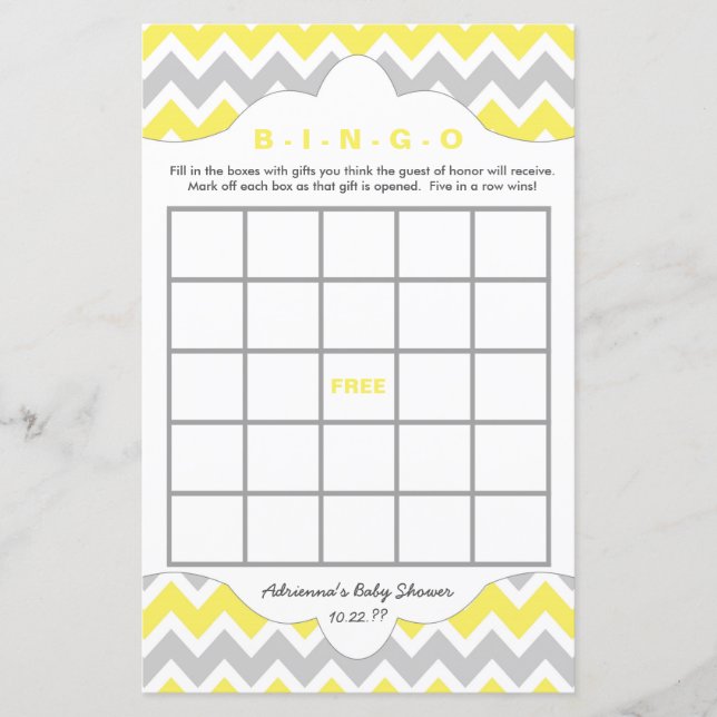 Yellow Bingo purse baby shower TWO GAME SET (Front)
