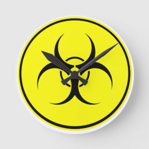 Yellow bio-hazard logo round clock