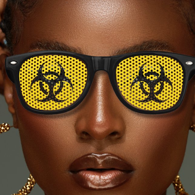 Yellow Biohazard Contaminated Area Caution Sign Retro Sunglasses (yellow and black biohazard retro sunglasses)