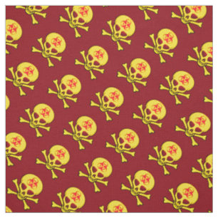 Yellow Biohazard Skull and Crossbones Fabric