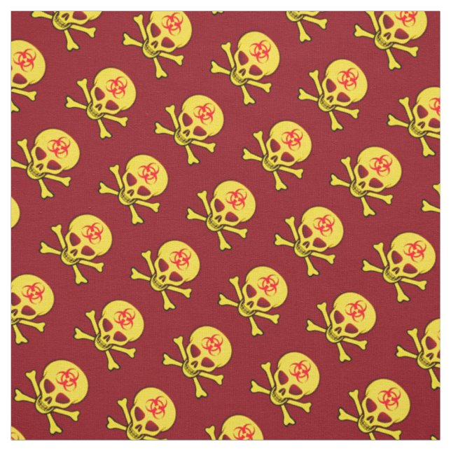 Yellow Biohazard Skull and Crossbones Fabric (Swatch)
