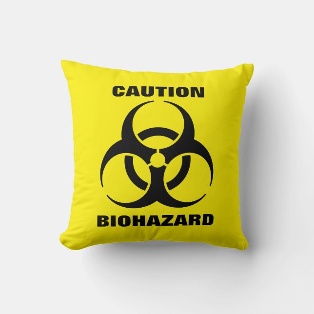Yellow Biohazard Symbol Warning Sign Cushion (Front)