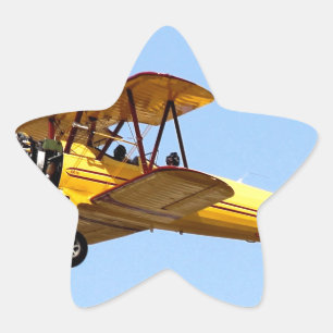 Yellow Biplane Star Sticker