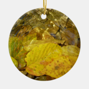 Yellow Birch Leaves in Stream Ceramic Tree Decoration