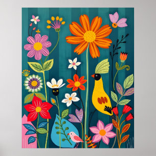 Yellow Bird 2 Whimsical Flora and Fauna Poster