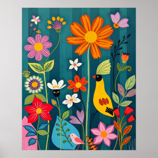 Yellow Bird 2 Whimsical Flora and Fauna Poster