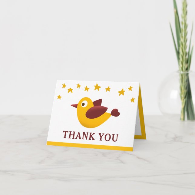 Yellow Bird Baby Shower Thank You Card (Front)