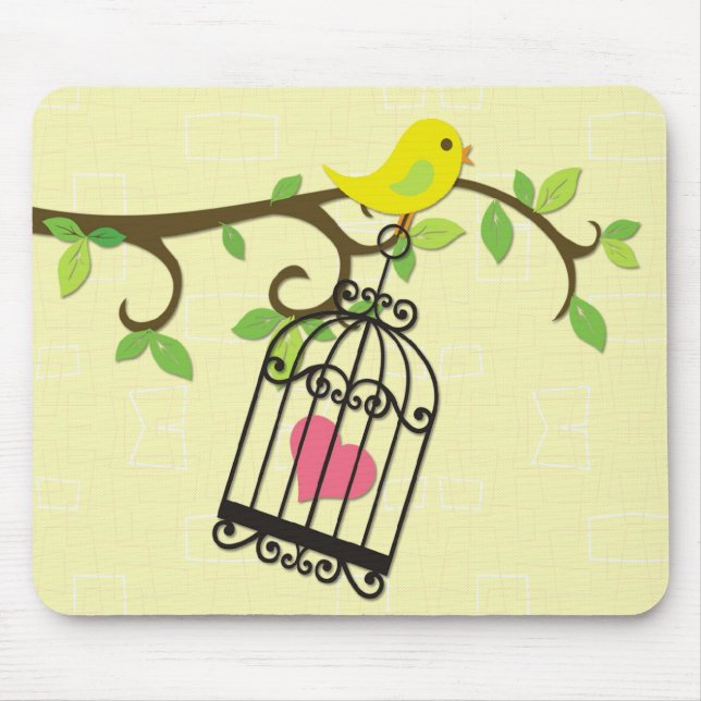 Yellow Bird, Birdcage Mouse Mat (Front)