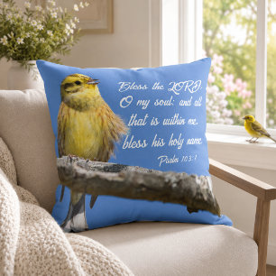 Yellow Bird Bless the Lord O my Soul Scripture Cushion