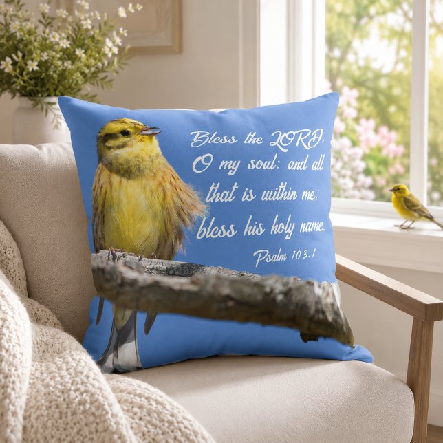 Yellow Bird Bless the Lord O my Soul Scripture Cushion (Creator Uploaded)