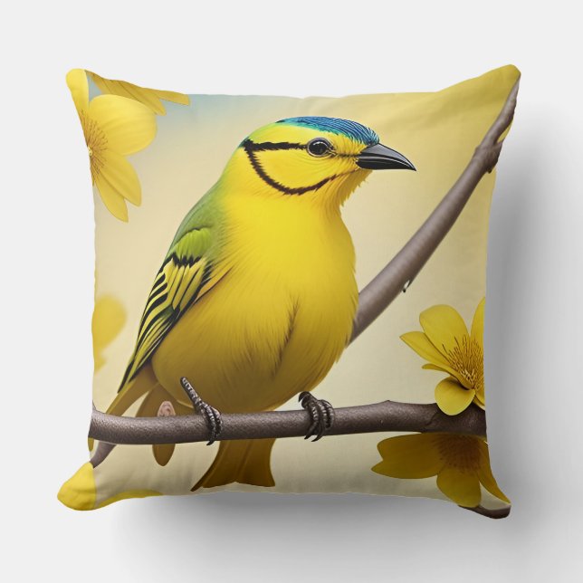 🌿 Yellow Bird Branch Home Accent Decor Cushion (Front)