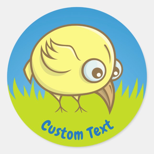 Yellow bird cartoon classic round sticker (Front)