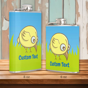 Yellow bird cartoon hip flask