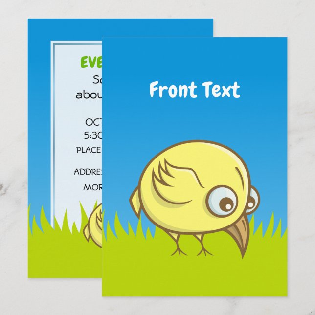 Yellow bird cartoon invitation (Front/Back)