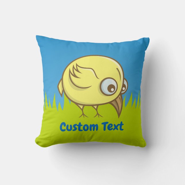 Yellow bird cartoon throw pillow (Front)