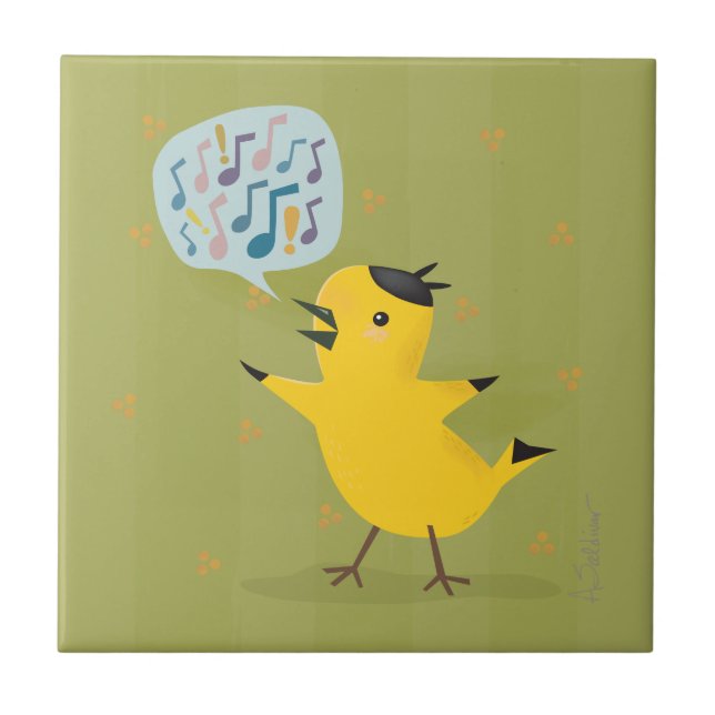 Yellow Bird Excited Warbler Tile (Front)