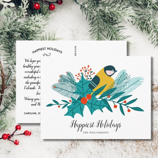 Yellow Bird Happy Holidays Family Photo Christmas  Postcard (Creator Uploaded)