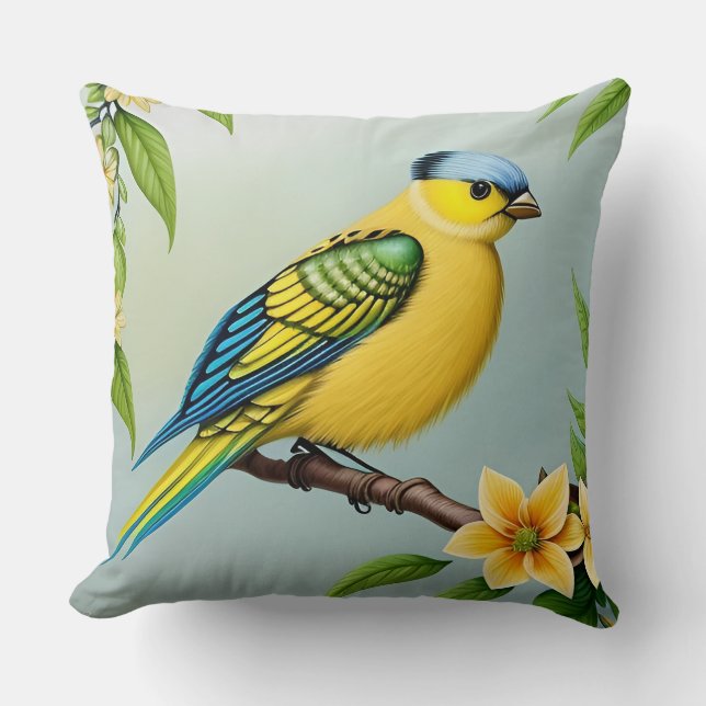 🐦 Yellow Bird Modern Nature Style Home Decor Cushion (Front)
