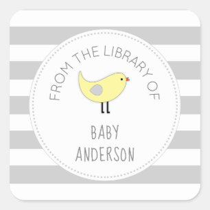 Yellow Bird neutral baby shower bookplate / book Square Sticker