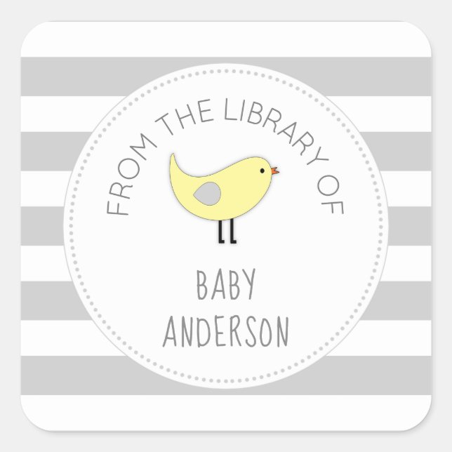 Yellow Bird neutral baby shower bookplate / book Square Sticker (Front)