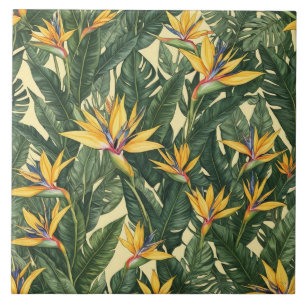 Yellow Bird of Paradise flower pattern Tile