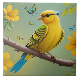 Yellow Bird on Branch Tile