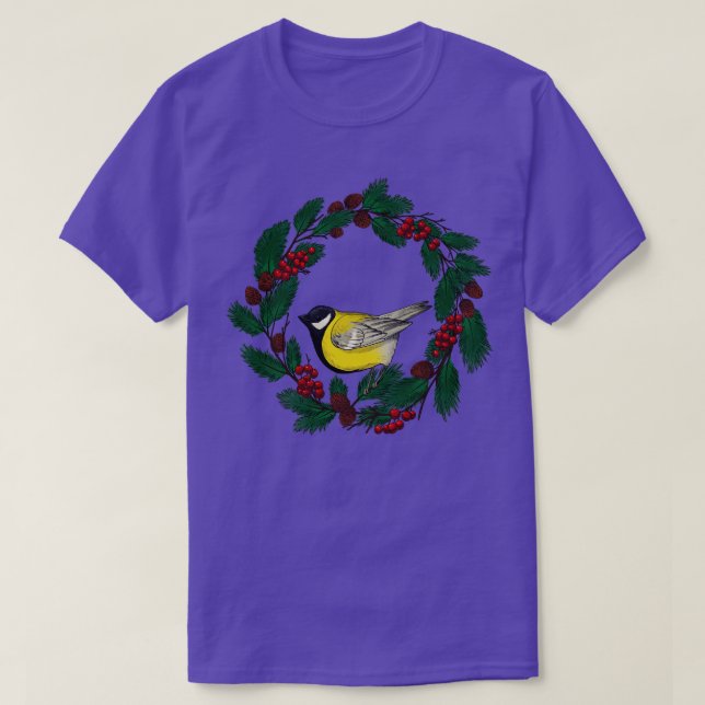 Yellow bird on christmas wreath T-Shirt (Design Front)