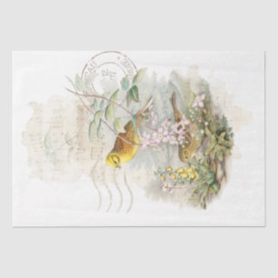 Yellow Bird Postmark Music Flower Decoupage        Tissue Paper